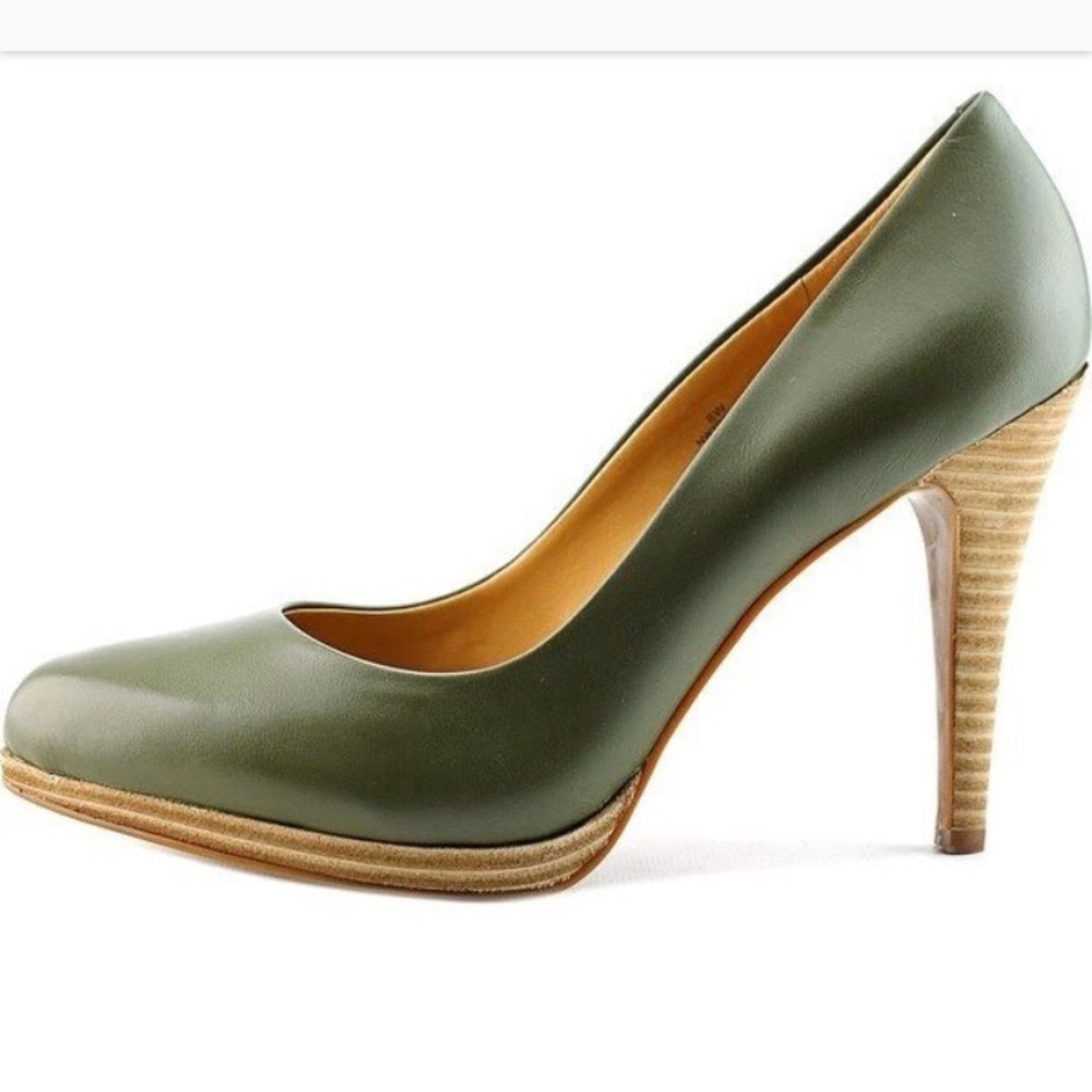 Nine West Rocha Women Leather Olive Green Heels